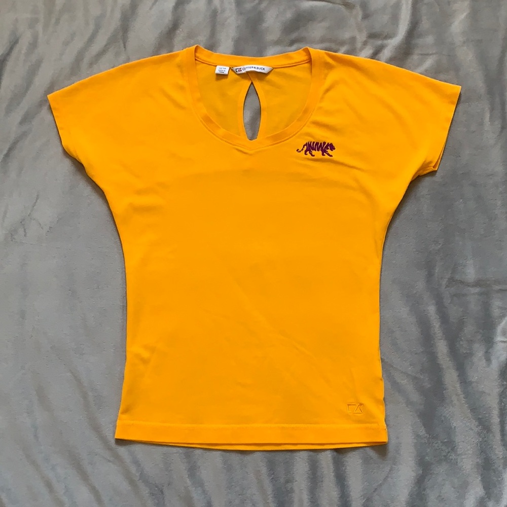 Cutter & Buck - Gold V Neck With Purple Tiger